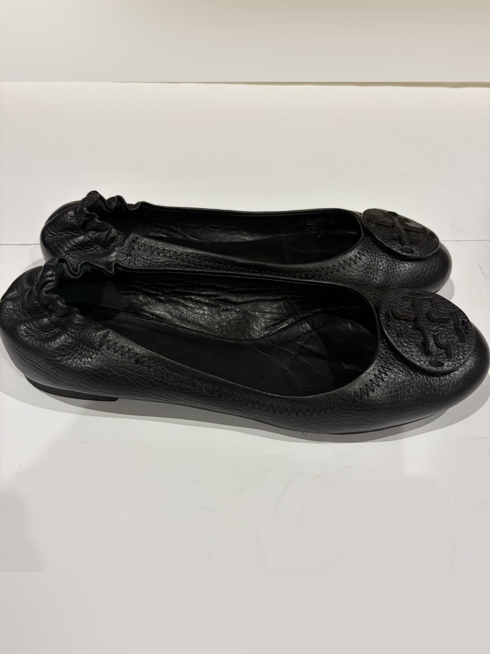 Tory Burch Reva Ballet Flats Womens 7 M Black Leather Double T Logo Shoes - Picture 3 of 10